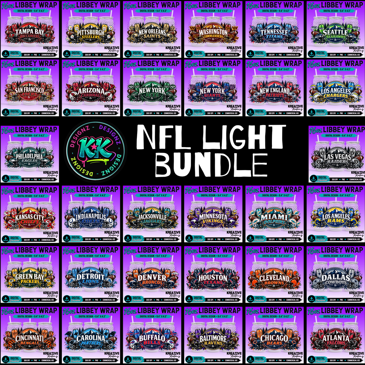 NFL Light Label | 16oz Libbey Glass Can Wrap PNG - Digital Download Bundle