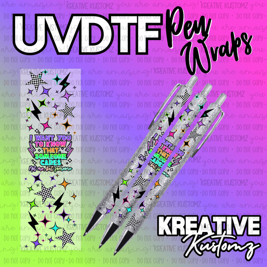 A UV DTF adhesive pen wrap featuring a checkered star and lightning bolt design.