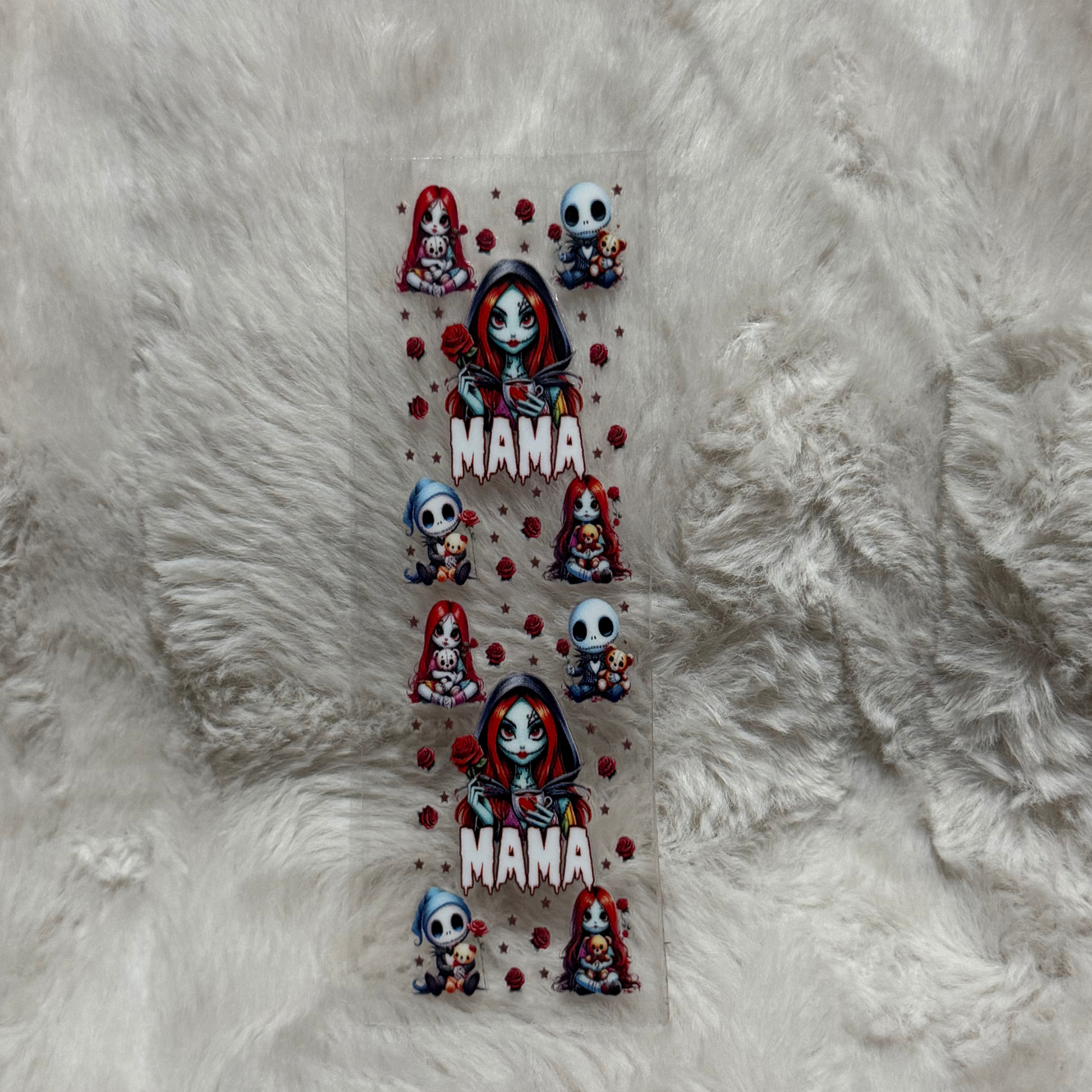 A rectangular UV DTF pen wrap featuring Nightmare Before Christmas characters and the word MAMA.