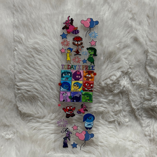 A clear adhesive pen wrap featuring Inside Out characters and the text Today I Free.