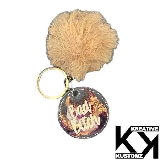 Bad B**** Poof Keychain - Tan - Kreative Kustomz