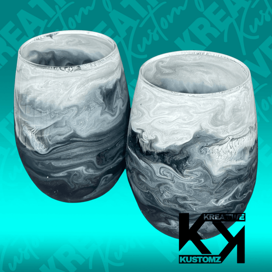 Black & White Galaxy Stemless Wine Glass - 2pc Set - Kreative Kustomz