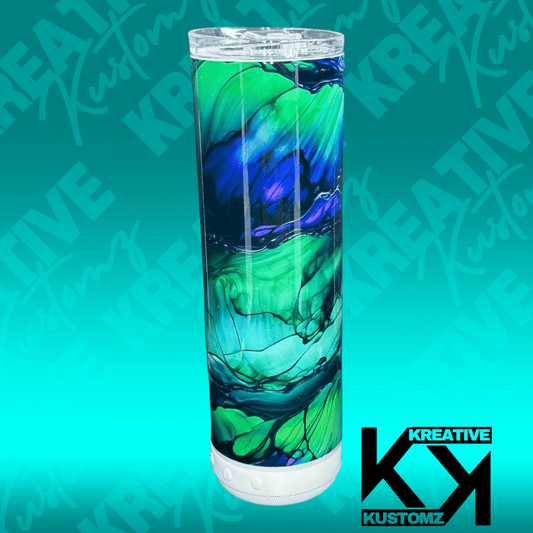 Blue & Green Alcohol Ink - 20oz Speaker Tumbler - Kreative Kustomz