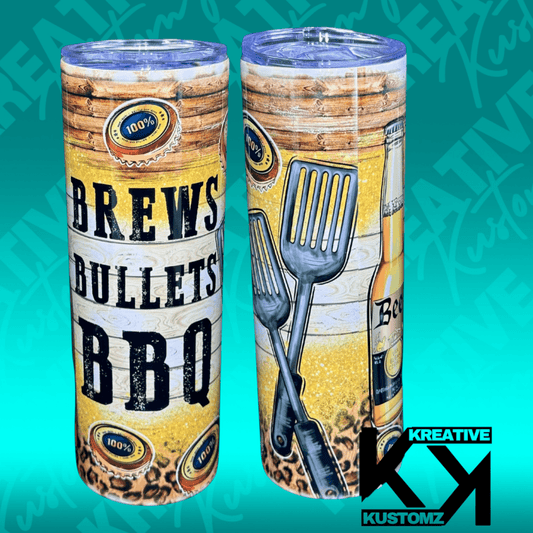 Brews Bullets BBQ - 20oz Tumbler - Kreative Kustomz