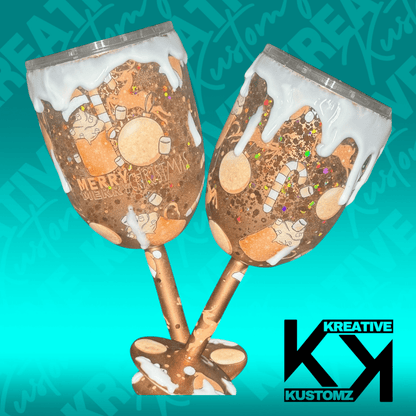 Bronze Christmas Reindeer Drip - 12oz Wine Glass - Kreative Kustomz