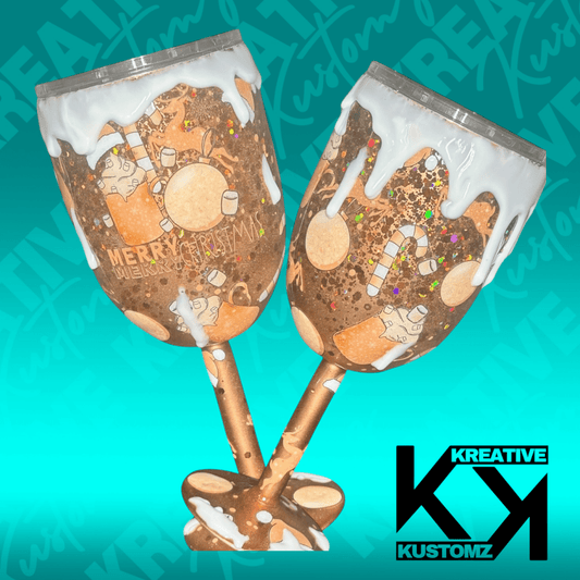 Bronze Christmas Reindeer Drip - 12oz Wine Glass - Kreative Kustomz