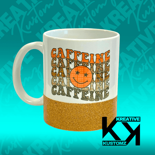 Caffeine 11oz Mug - Gold Glitter - Kreative Kustomz