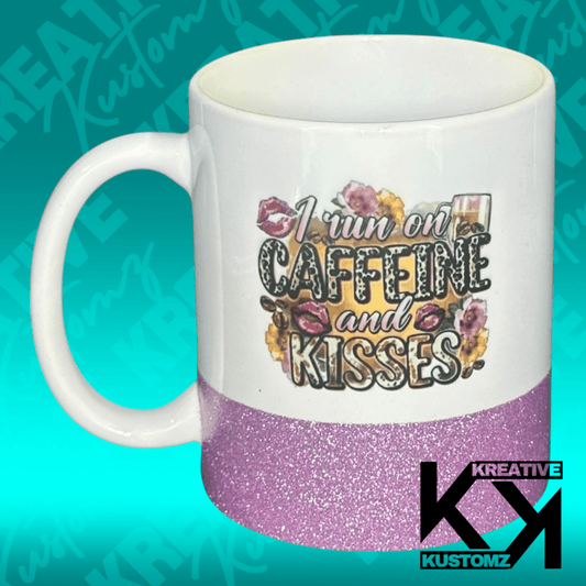 Caffeine & Kisses 11oz Mug - Pink Glitter - Kreative Kustomz