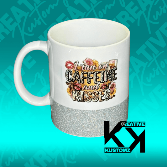Caffeine & Kisses 11oz Mug - Silver Glitter - Kreative Kustomz