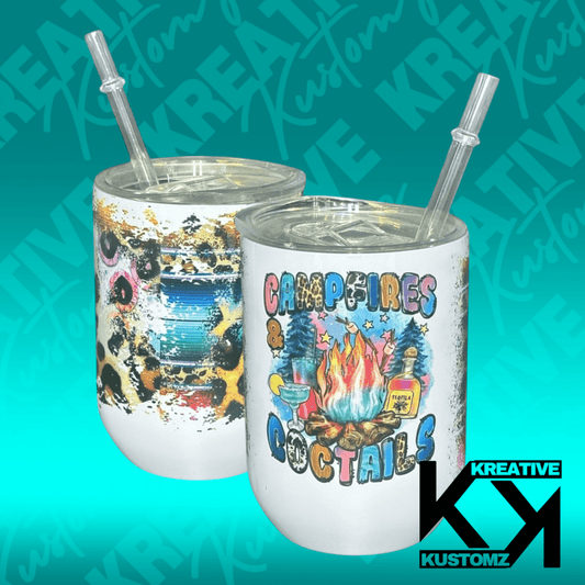 Campfires & cocktails - 12oz Stemless Wine - Kreative Kustomz