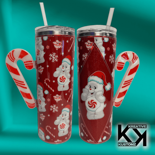 Candy Cane Bear Handle Tumbler - 20oz - Kreative Kustomz