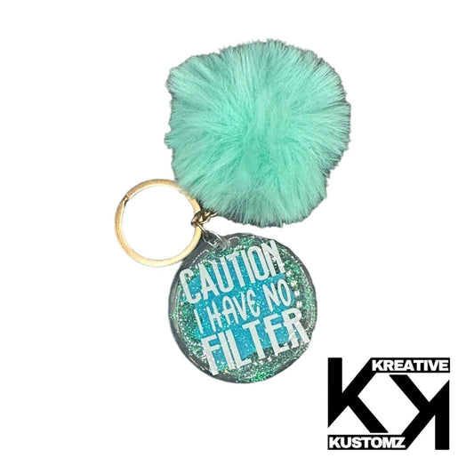 Caution Poof Keychain - Turquise - Kreative Kustomz