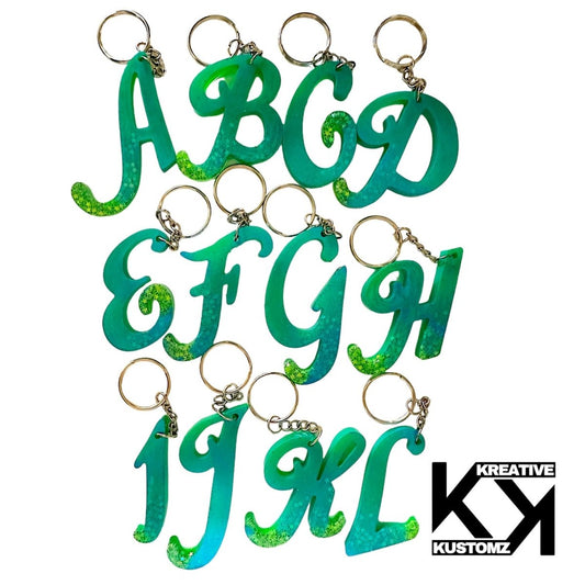 Cursive Letter Keychain - Blue & Green - Kreative Kustomz