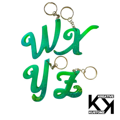 Cursive Letter Keychain - Blue & Green - Kreative Kustomz