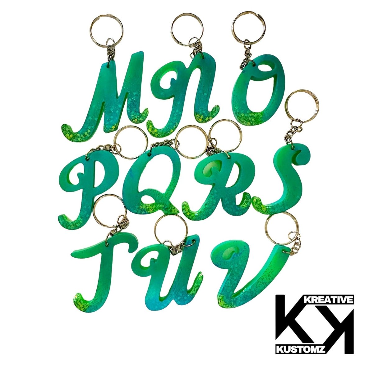 Cursive Letter Keychain - Blue & Green - Kreative Kustomz