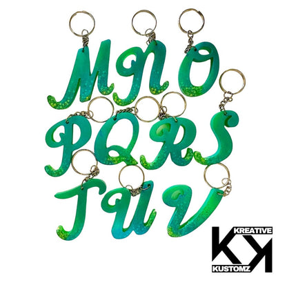 Cursive Letter Keychain - Blue & Green - Kreative Kustomz