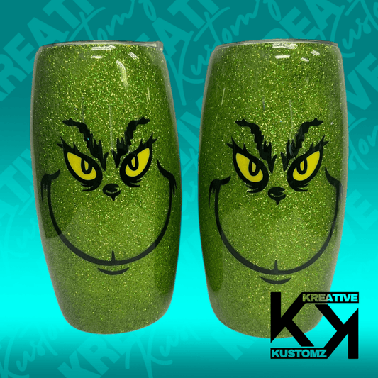 Glitter Grinch Stemless Wine Glass - 16oz - Kreative Kustomz