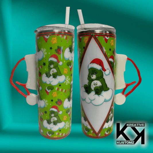 Green Bear Santa Hat Handle Tumbler - 20oz - Kreative Kustomz