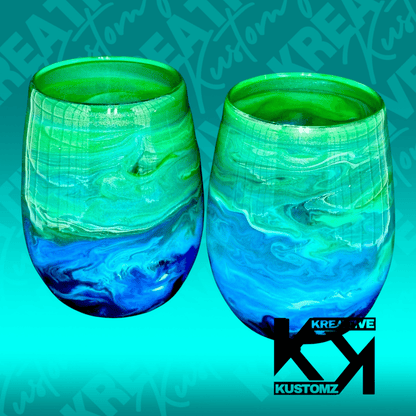 Green & Blue Galaxy Stemless Wine Glass - 2pc Set - Kreative Kustomz