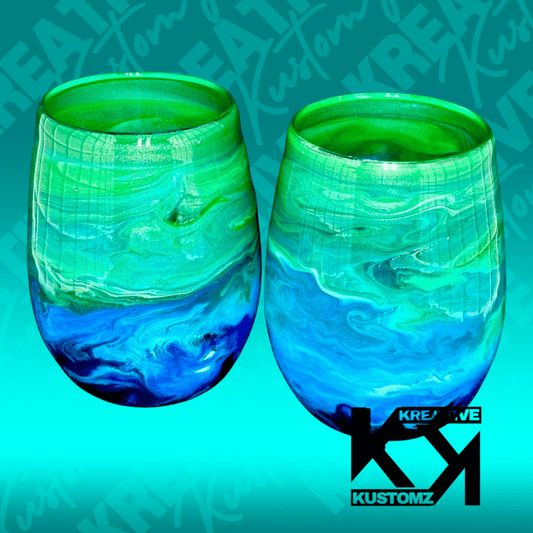Green & Blue Galaxy Stemless Wine Glass - 2pc Set - Kreative Kustomz