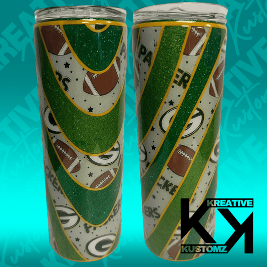 Green Curves Packer Football Tumbler - 20oz - Kreative Kustomz