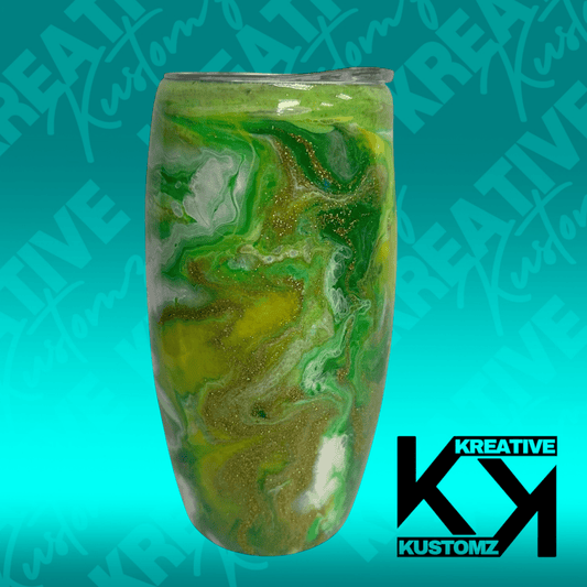 Green & Gold Galaxy Stemless Wine Glass - 16oz - Kreative Kustomz