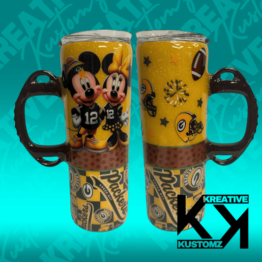 Green & Gold Handle Tumbler - Mickey, for Drinking and On - The - Go, Bottle, Drinkware - Kreative Kustomz