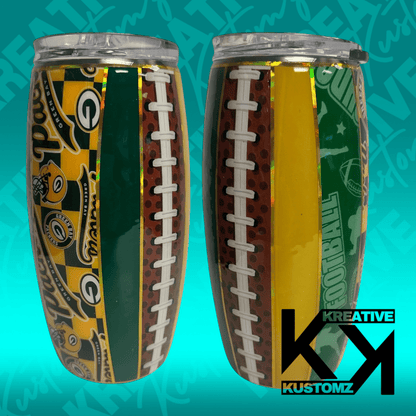 Green & Gold Striped Stemless Wine Glass - 16oz - Kreative Kustomz