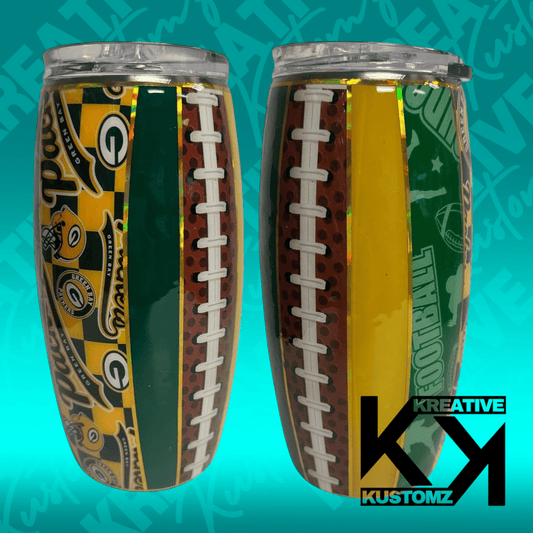 Green & Gold Striped Stemless Wine Glass - 16oz - Kreative Kustomz