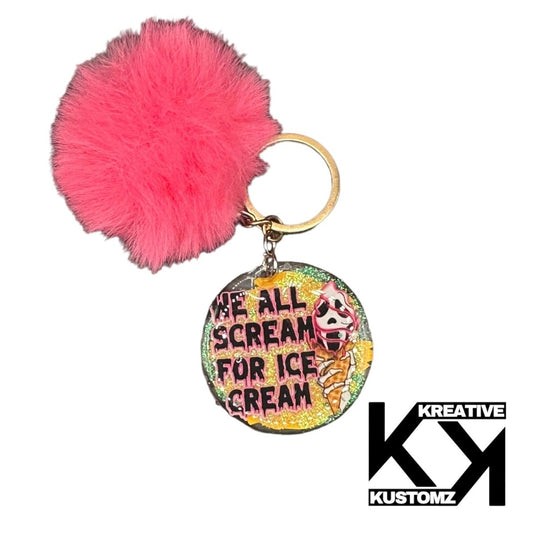 Ice Cream Poof Keychain - Pink - Kreative Kustomz