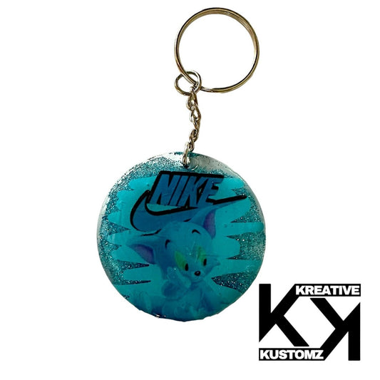 Looney Cat Keychain - Blue Glitter - Kreative Kustomz