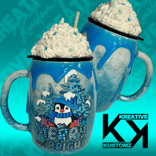 Merry & Bright Mug w/Topper - 15oz - Kreative Kustomz