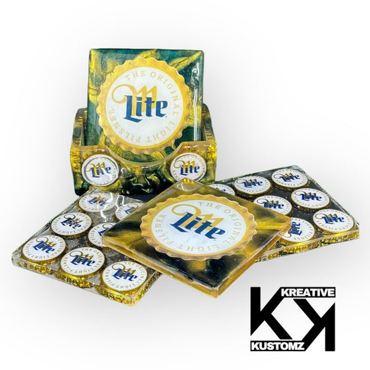 Miller Lite Square Coaster Set - Kreative Kustomz