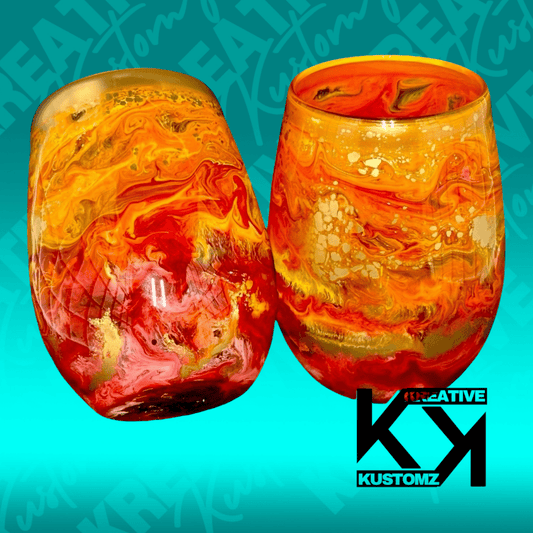Orange Galaxy Stemless Wine Glass - 2pc Set - Kreative Kustomz