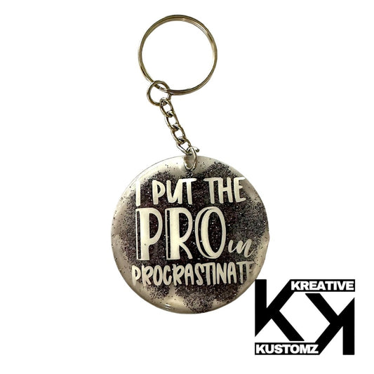 Procrastinate Keychain - Grey Glitter - Kreative Kustomz