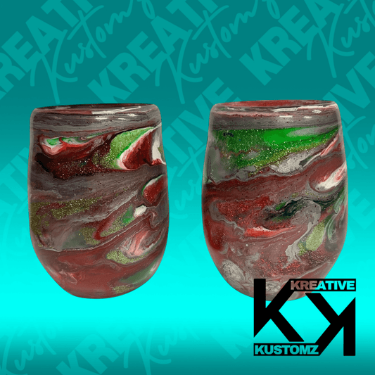 Red & Green Galaxy Stemless Wine Glass - 2pc Set - Kreative Kustomz