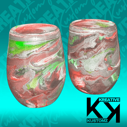 Red & Green Galaxy Stemless Wine Glass - 2pc Set - Kreative Kustomz