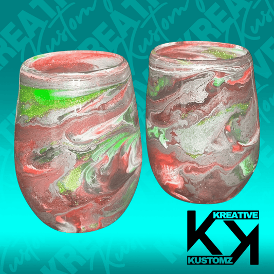 Red & Green Galaxy Stemless Wine Glass - 2pc Set - Kreative Kustomz