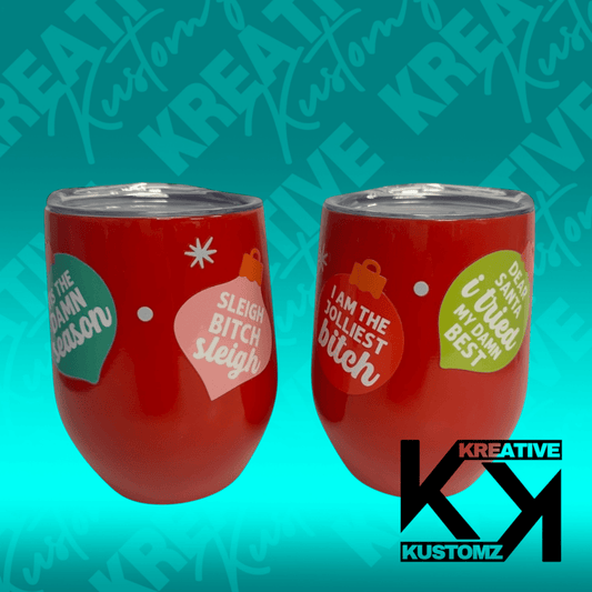 Red Sassy Ornaments - 12oz Stemless Wine - Kreative Kustomz