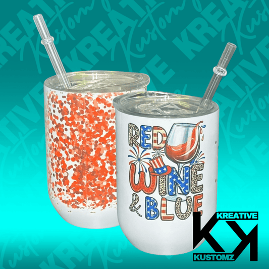 Red, Wine, & Blue - 12oz Stemless Wine - Kreative Kustomz
