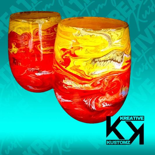 Red & Yellow Galaxy Stemless Wine Glass - 2pc Set - Kreative Kustomz