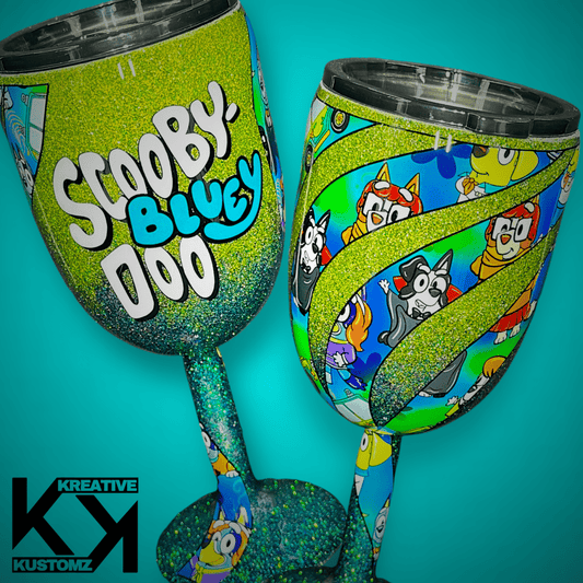 Scooby Bluey Doo - 12oz Wine Glass - Kreative Kustomz