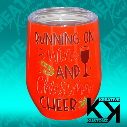 Wine & Christmas Cheer - 12oz Stemless Wine - Kreative Kustomz
