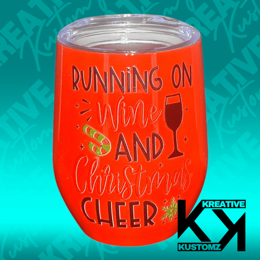 Wine & Christmas Cheer - 12oz Stemless Wine - Kreative Kustomz