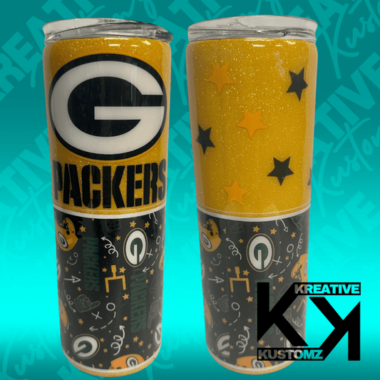 Yellow Packer Football Tumbler - 20oz - Kreative Kustomz